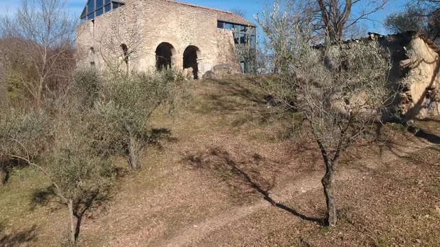 Church highmedieval of San Donato (Lazio, Italy) near Farfa. Aerial view.