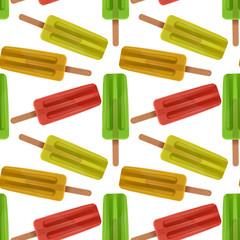 Seamless pattern, with realistic popsicles, pattern with colorful fruit ice creams. Can be used in food industry for wallpapers, posters, wrapping paper. Vector Eps10 illustration