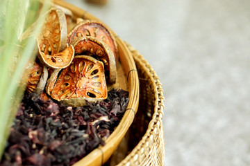 Crops of dry Thai herbs 