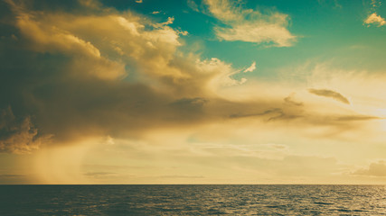 Beautiful seascape evening Baltic sea sunset horizon and cloudy sky. Tranquil landscape scene.