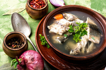 Fish soup in plate