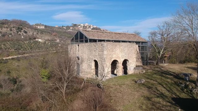 Church highmedieval of San Donato (Lazio, Italy) near Farfa. Aerial view.