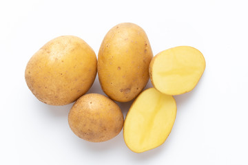 Potatoes isolated on white background. Flat lay. Top view.