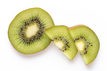 Kiwi fruit slices on white background.