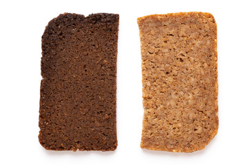 Rye bread slice on a white background.