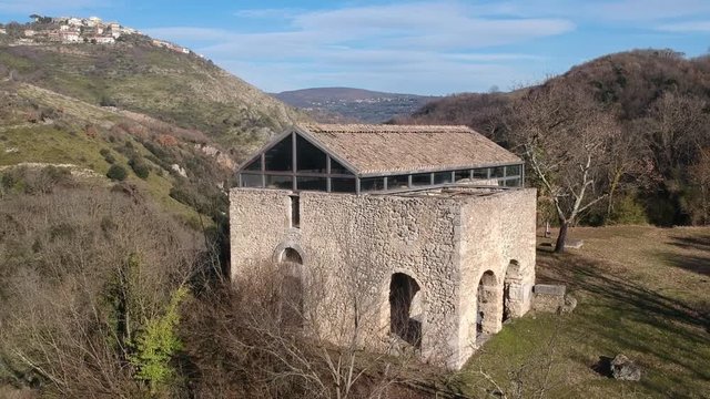 Church highmedieval of San Donato (Lazio, Italy) near Farfa. Aerial view.