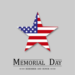 Memorial Day. USA flag with Star and shadow in flat design on light background