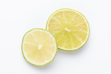Fototapeta na wymiar Composition with fresh ripe limes on light background, top view