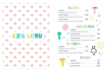 Obraz premium Kids menu in the space style. Funny aliens, UFO and stars