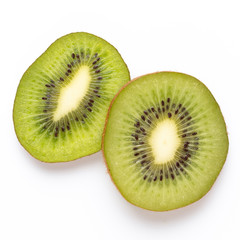 Kiwi fruit slices on white background.