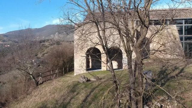 Church highmedieval of San Donato (Lazio, Italy) near Farfa. Aerial view.