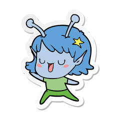 sticker of a happy alien girl cartoon