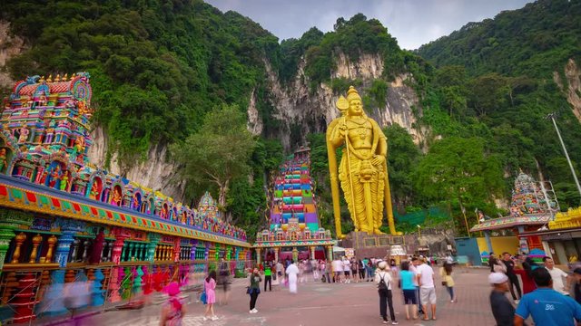 day time kuala lumpur city batu caves crowded square panorama 4k timelapse malaysia 