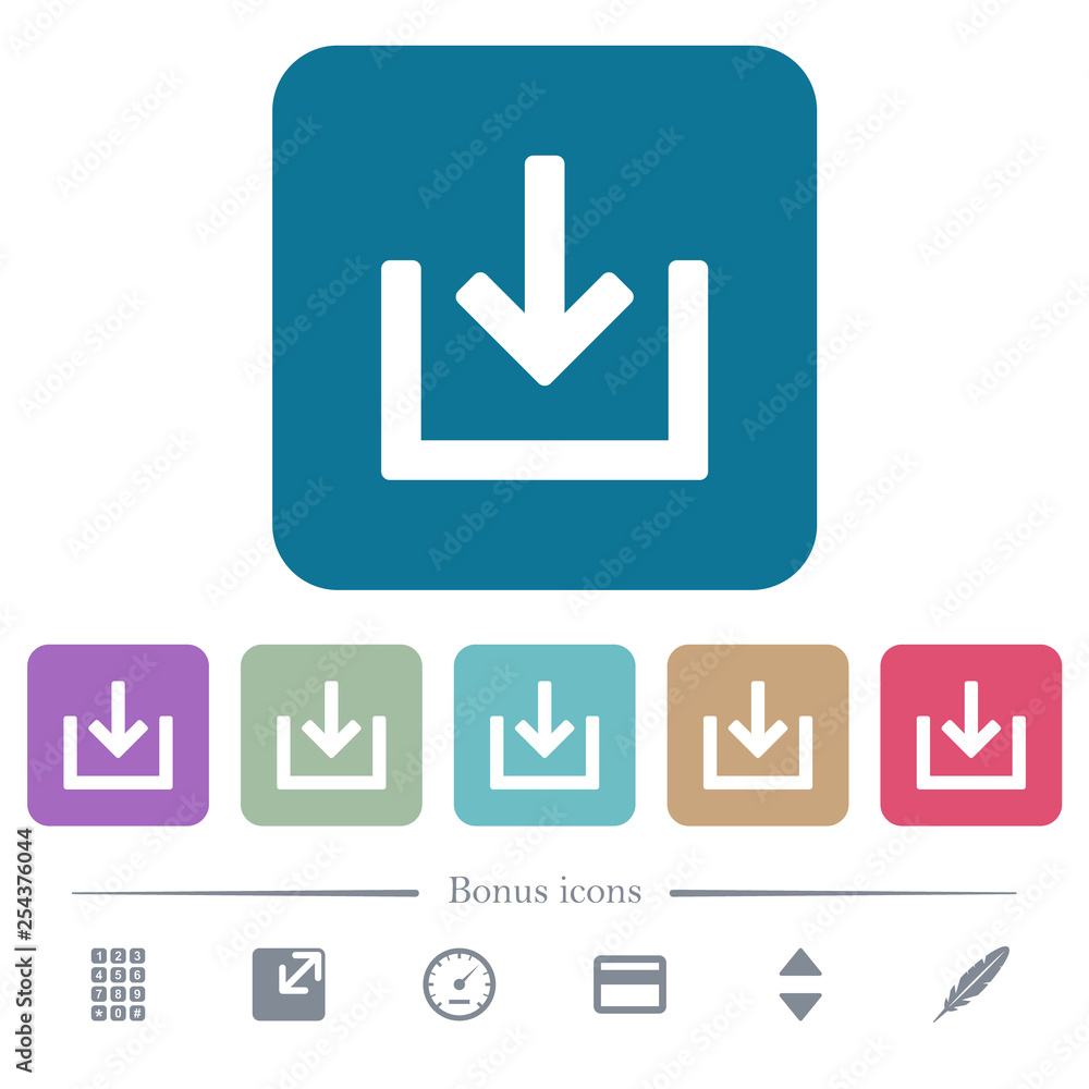 Aufkleber import item flat icons on color rounded square backgrounds