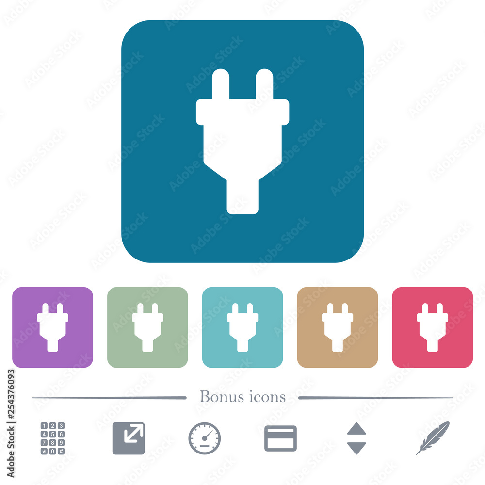 Poster power connector flat icons on color rounded square backgrounds