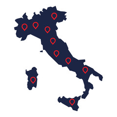 Vector illustration of Italy. Map with points of interest