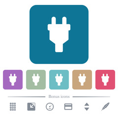 Power connector flat icons on color rounded square backgrounds