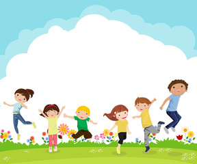 Obraz na płótnie Canvas happy kids on a meadow