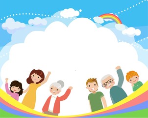 happy family on the rainbow