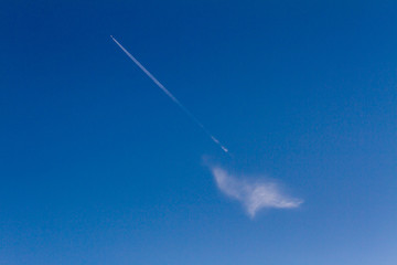 青い空と白い雲と飛行機雲