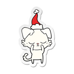 cute sticker cartoon of a dog wearing santa hat