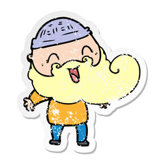distressed sticker of a happy bearded man