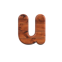 wood letter U - Small 3d wooden plank font - Suitable for nature, ecology or decoration related subjects