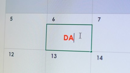 Person typing date in online calendar, reminder of personal meeting, love affair