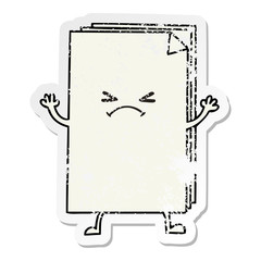 distressed sticker of a quirky hand drawn cartoon cross paper stack