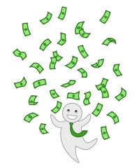 Green banknotes rain, jackpot, money flying isolated clipart. Office man