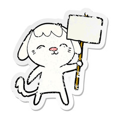 distressed sticker of a happy cartoon dog