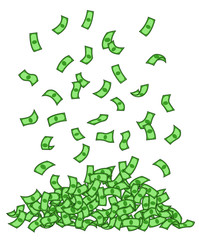 Green banknotes rain vector illustration. Dollars falling isolated design element.