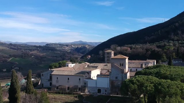 Abbey of Farfa (Lazio, Italy) - It's one of the most famous catholic abbeys of Europe of Benedictine Order, near Rome. Aerial view