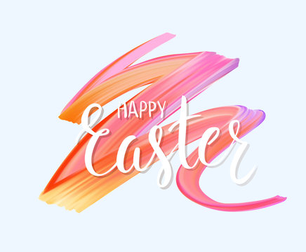 Happy Easter Holiday Bakground With Brush Stroke Design