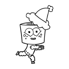 happy line drawing of a robot wearing santa hat