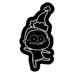 cartoon icon of a happy old woman wearing santa hat