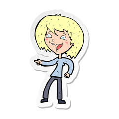 sticker of a cartoon woman laughing and pointing