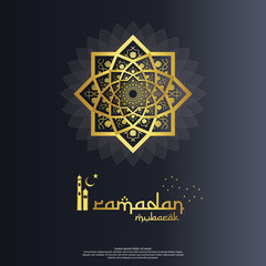 Fototapeta premium islamic design concept. abstract mandala with pattern ornament and lantern element. Ramadan Kareem or Eid Mubarak greeting. invitation Banner or Card Background Vector illustration
