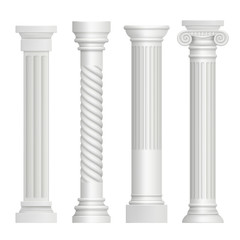 Antique column. Historical greek pillars ancient building architecture art sculpture vector realistic pictures. Illustration of pedestal greece, antique stable and pillar