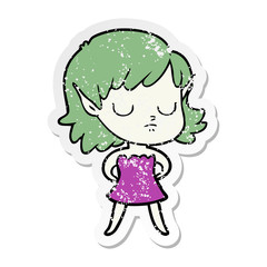 distressed sticker of a cartoon elf girl