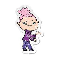 distressed sticker of a cartoon woman