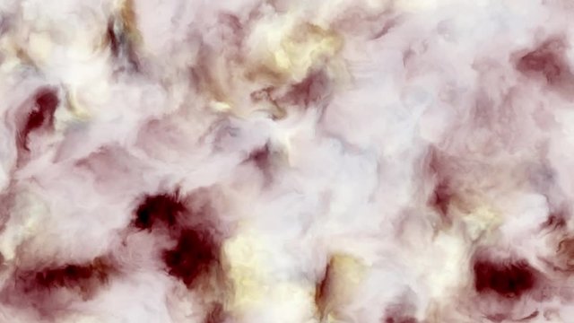Loopable 4k video of milky white pink, red and yellow clouds in a nebula in space, slowly moving, forming and dissolving, 4k, 3840p, 24fps