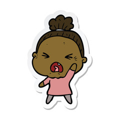 sticker of a cartoon angry old woman