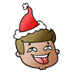 happy gradient cartoon of a male face wearing santa hat