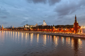 Fototapeta premium Moscow Kremlin embankment in the summer evening, An overcast, rainy day.