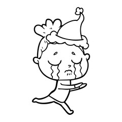 line drawing of a crying woman wearing santa hat
