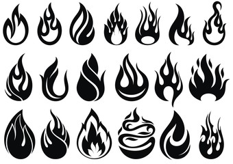 Fire flames, set vector icons