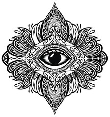 Blackwork tattoo . Eye of Providence. Mandala with eye