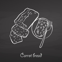 Carrot bread food sketch on chalkboard