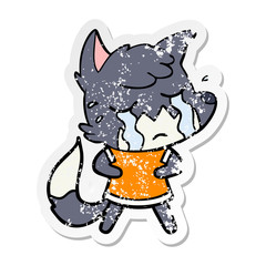 distressed sticker of a crying fox cartoon